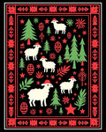 Festive Red Green Sheep Christmas Border Rug