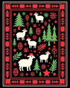 Festive Red Green Sheep Christmas Border Rug