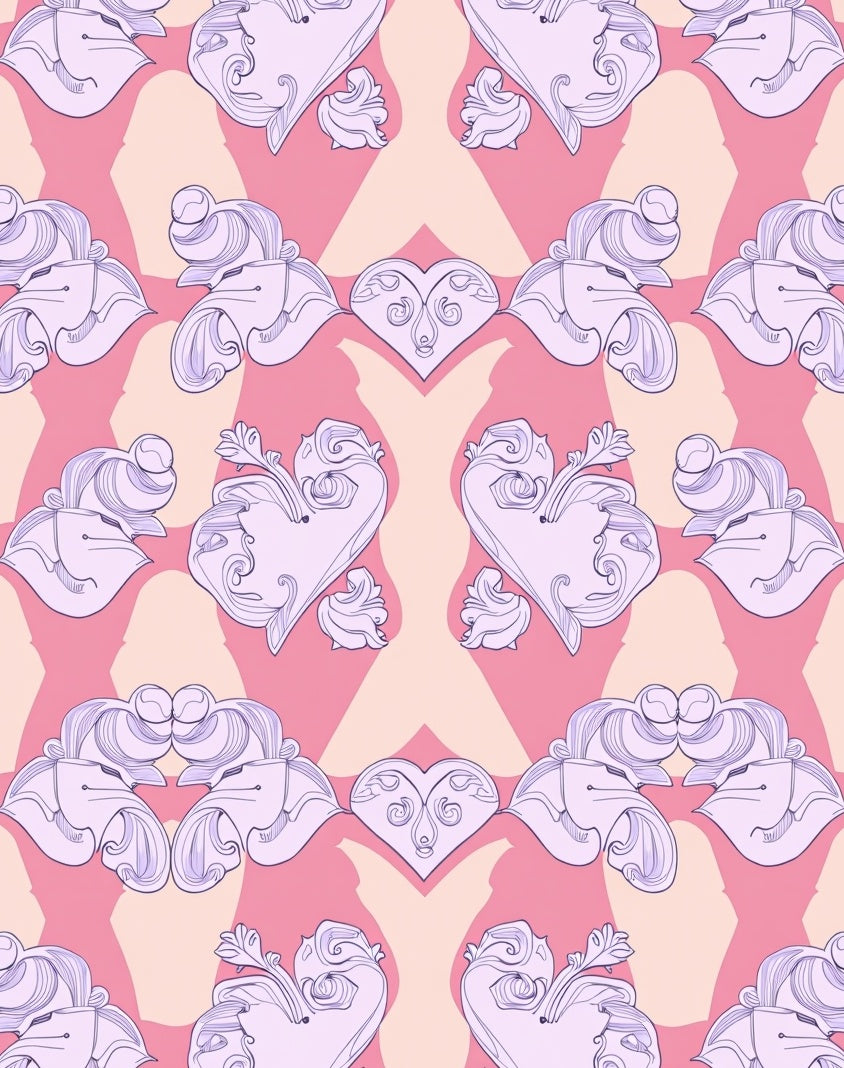 Romantic Lilac Pink Heart Scroll Rug