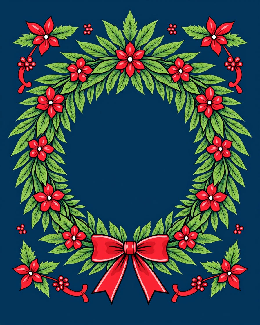 Red Flower Green Leaf Wreath Rug
