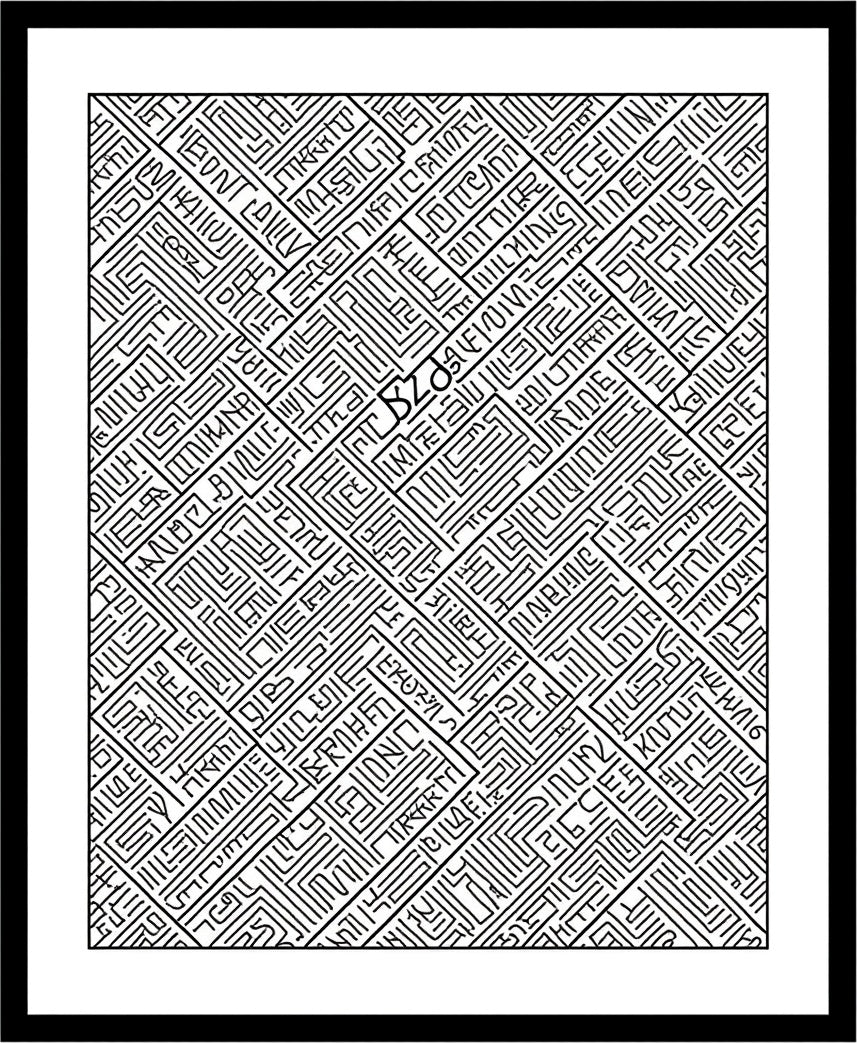 Black and White Labyrinth Line Art Rug