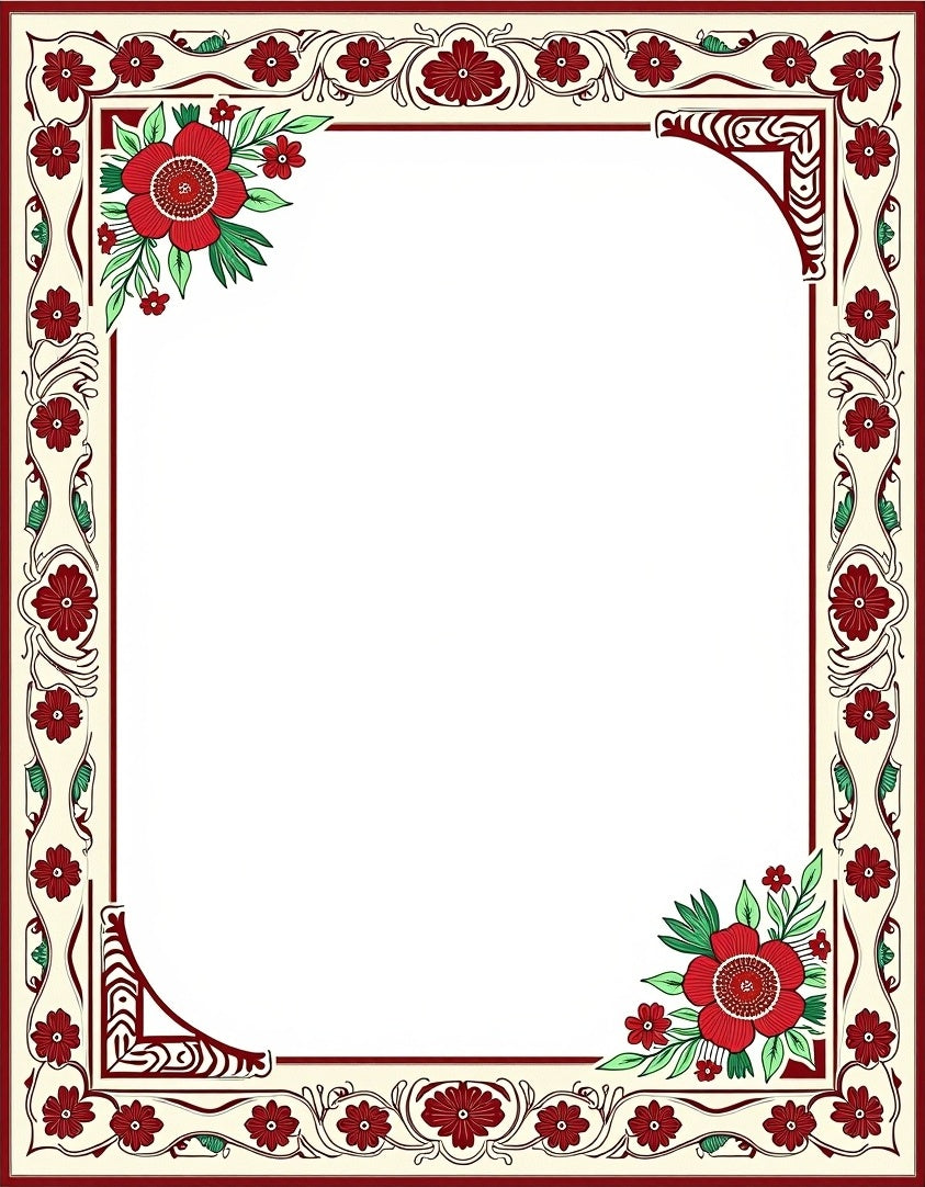 Crimson Red Floral Border Cream Rug