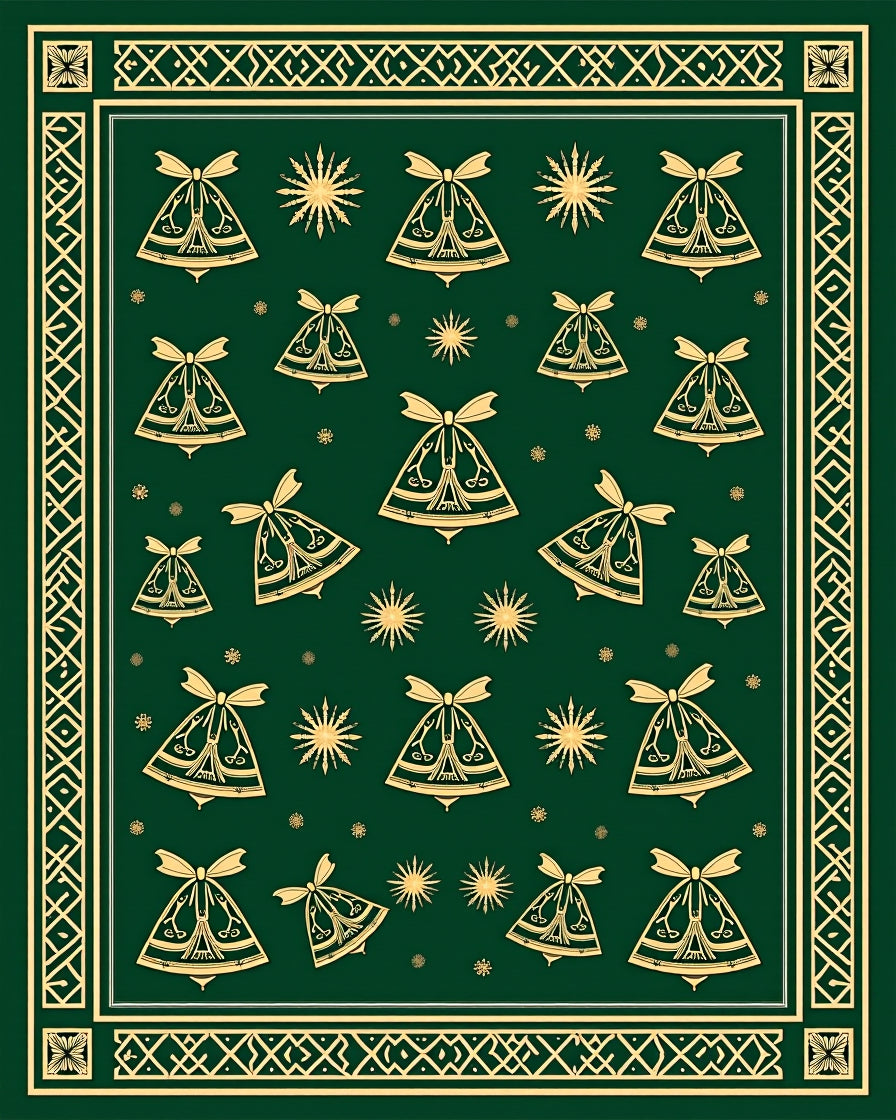 Emerald Green Gold Festive Bells Rug