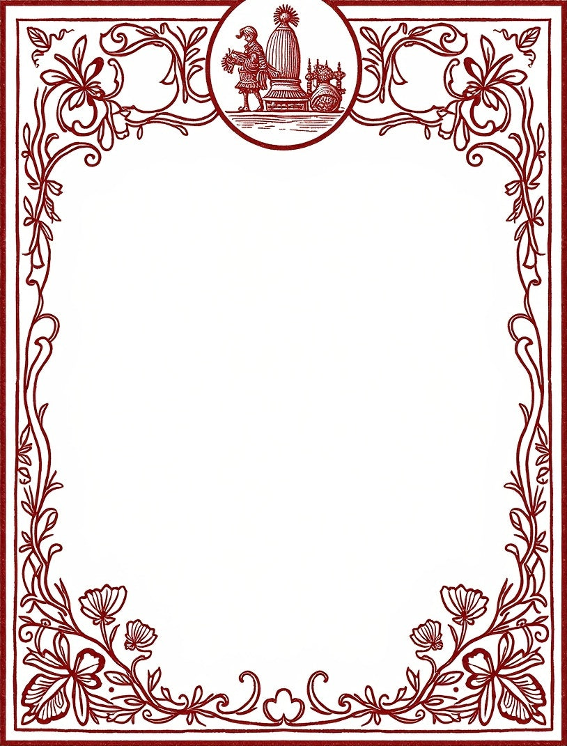 Crimson Floral Border with Vignette Rug