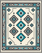 Teal Black Gray Diamond Medallion Rug