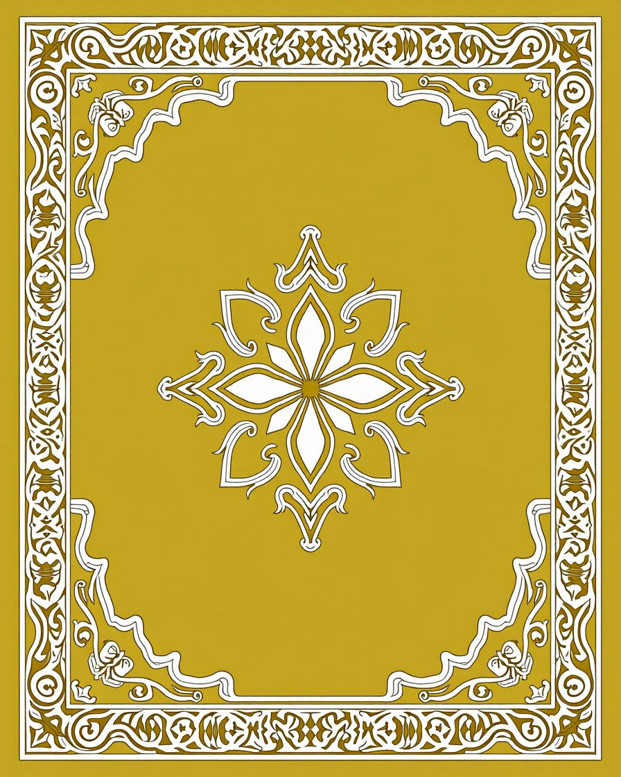Golden Ochre Ornate Floral Border Rug
