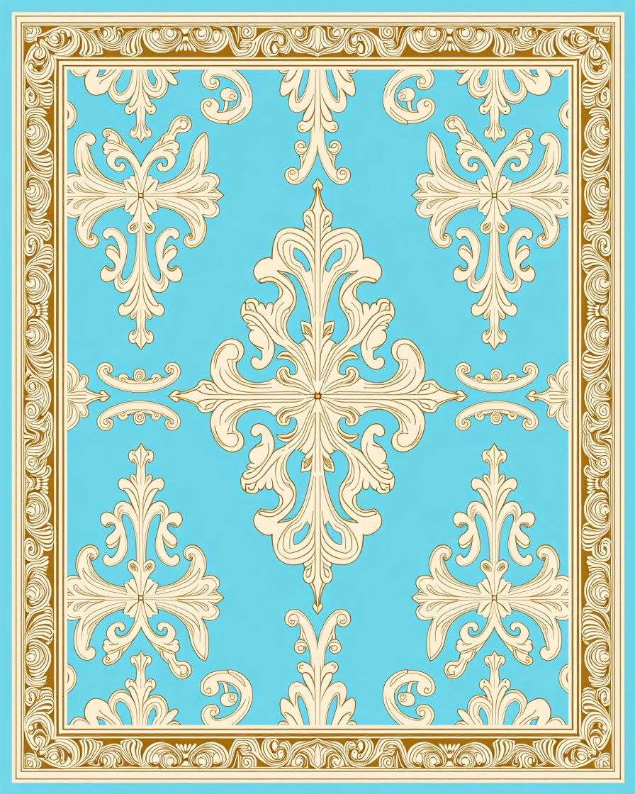 Golden Acanthus Scroll Blue Rug