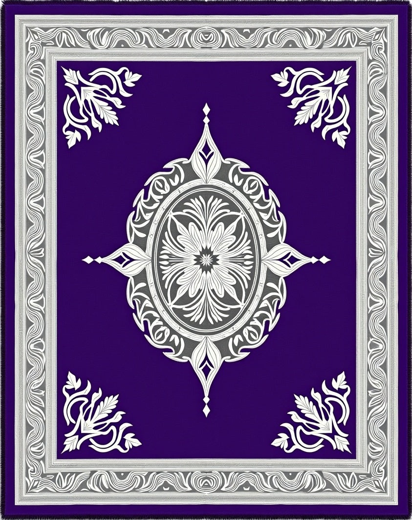 Royal Purple White Scroll Medallion Rug