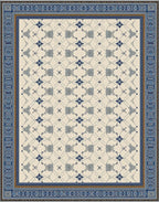 Ornate Blue and Cream Lattice Rug