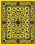 Bright Yellow Red Flower Scroll Rug