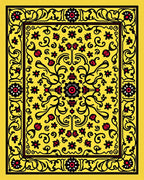Bright Yellow Red Flower Scroll Rug
