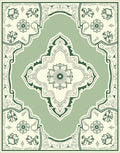 Sage Green Floral Medallion Border Rug