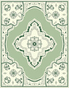 Sage Green Floral Medallion Border Rug