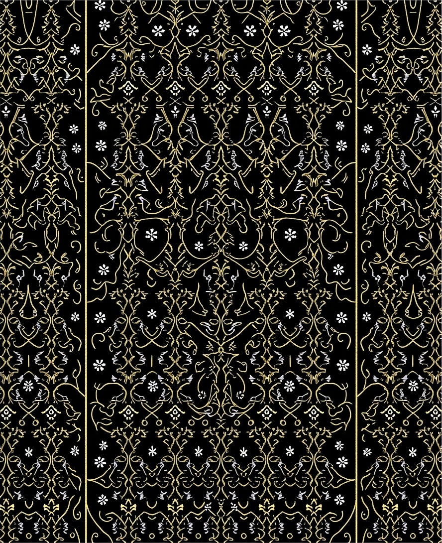Elegant Black Gold Floral Vines Rug
