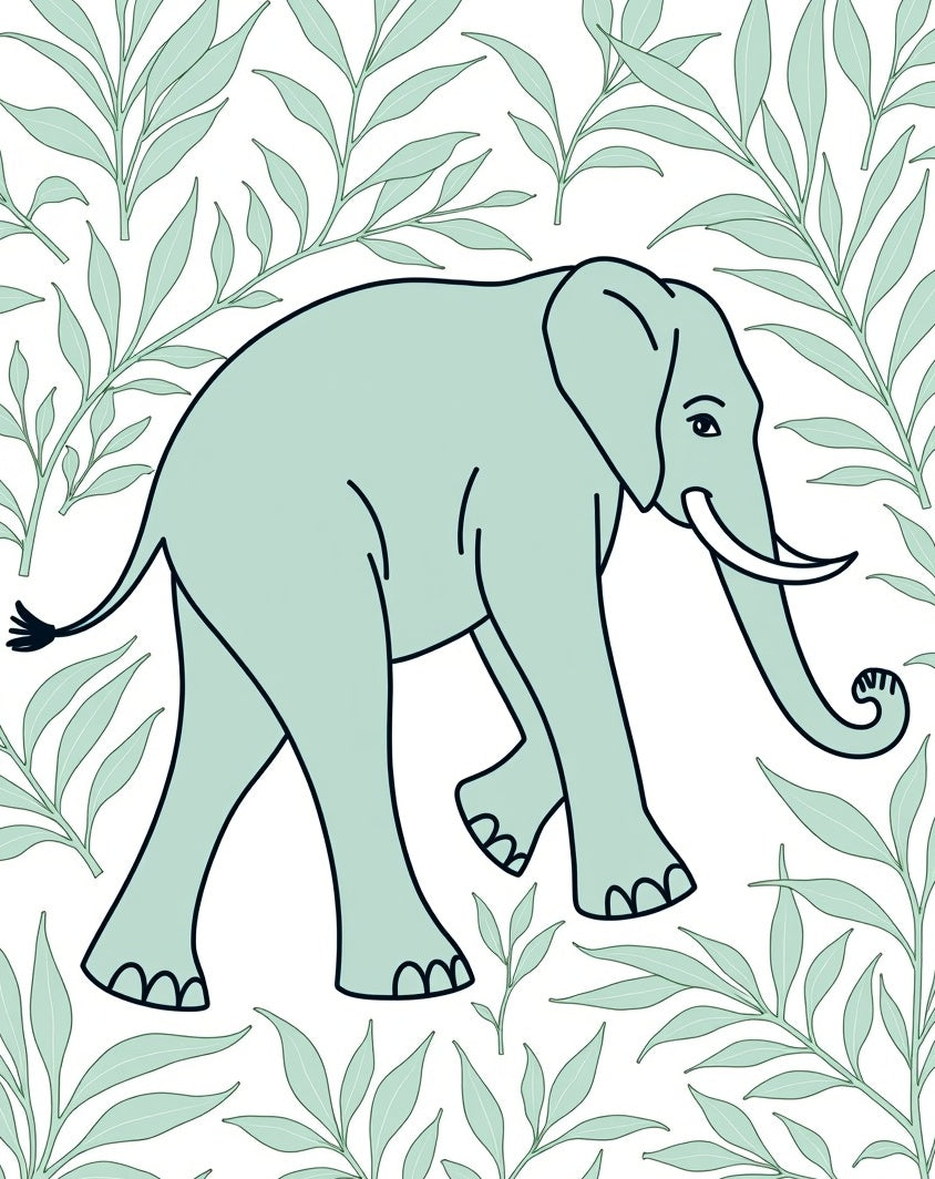 Serene Aqua Elephant Leafy Background Rug