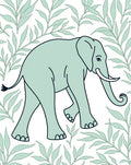 Serene Aqua Elephant Leafy Background Rug