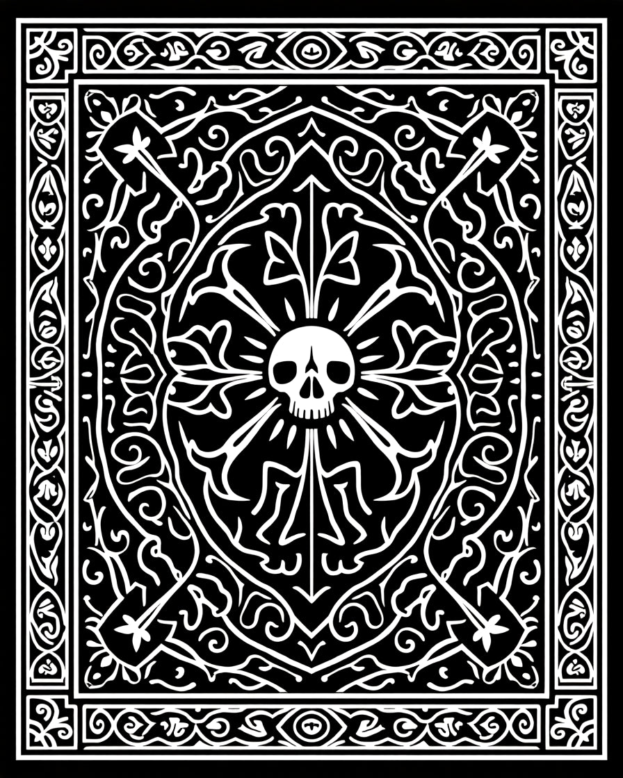 Gothic Skull Floral Black and White Rug