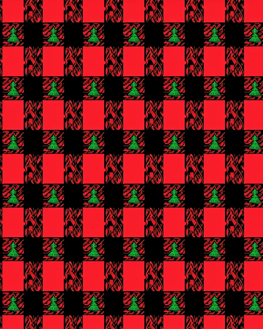 Red Black Green Buffalo Check Trees Rug