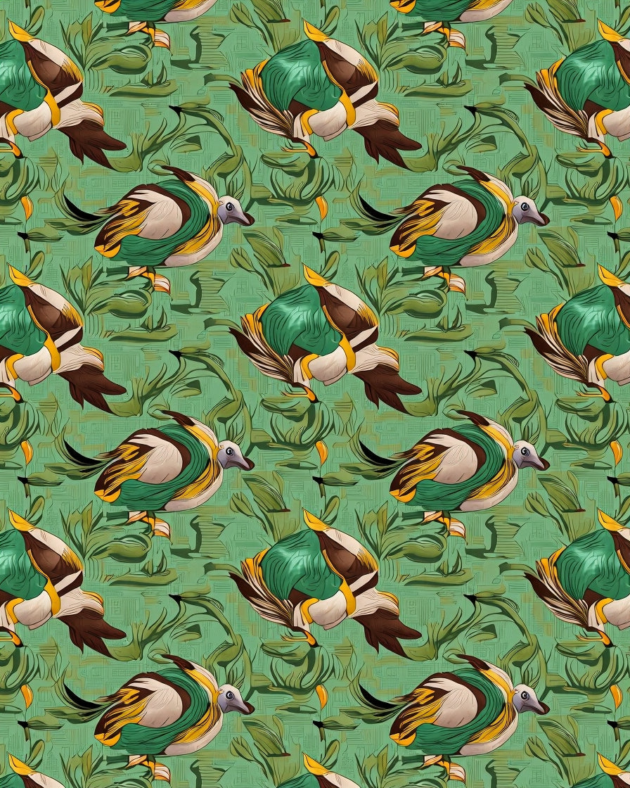 Whimsical Green Duck Foliage Repetition Rug