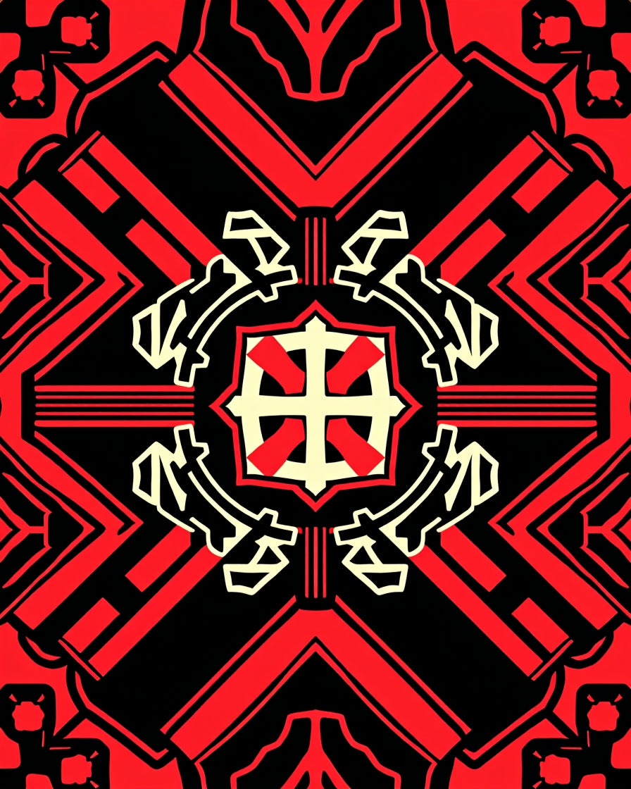 Bold Red Geometric Symmetry Rug
