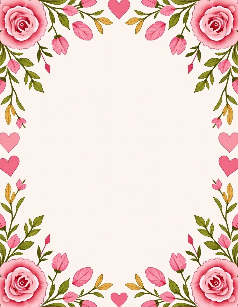 Pink Rose Heart Floral Garden Rug