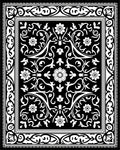 Black White Floral Scrollwork Border Rug