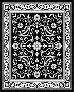 Black White Floral Scrollwork Border Rug