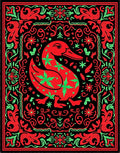 Vibrant Red Duck Floral Border Rug