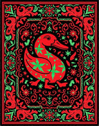 Vibrant Red Duck Floral Border Rug