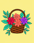 Bright Floral Basket With Green Leaves Rug