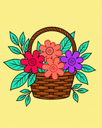 Bright Floral Basket With Green Leaves Rug