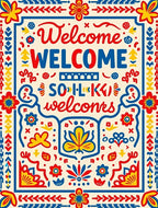 Bold Folk Art Floral Welcome Rug