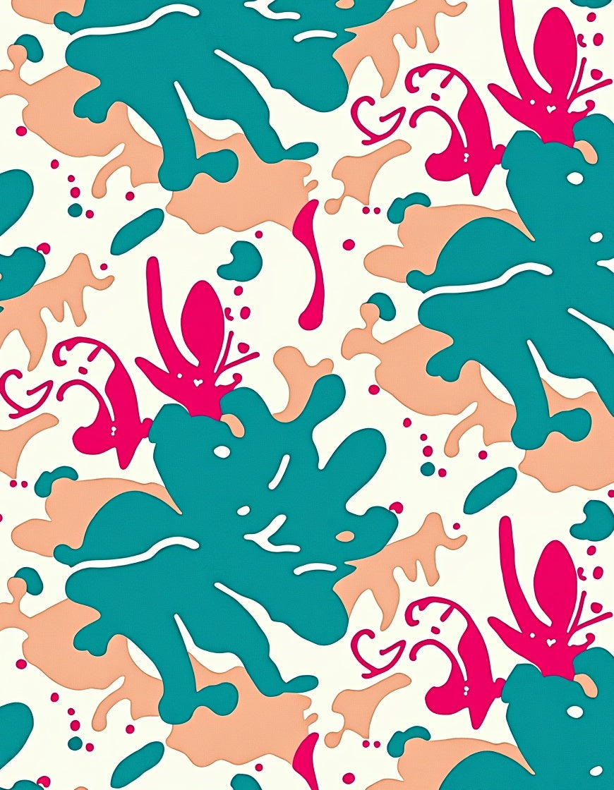 Teal Coral Pink Abstract Splatter Rug