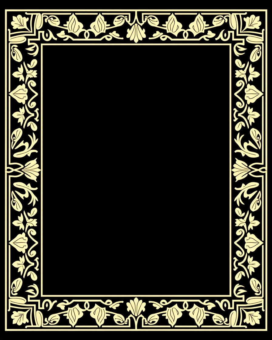 Golden Floral Border Frame Rug