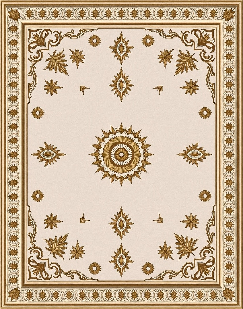 Antique Gold Floral Medallion Cream Rug