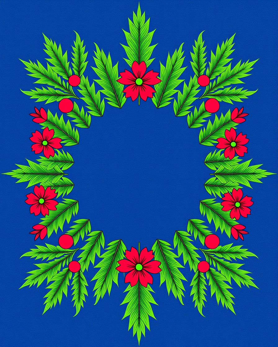 Vibrant Red Floral Wreath Greenery Rug