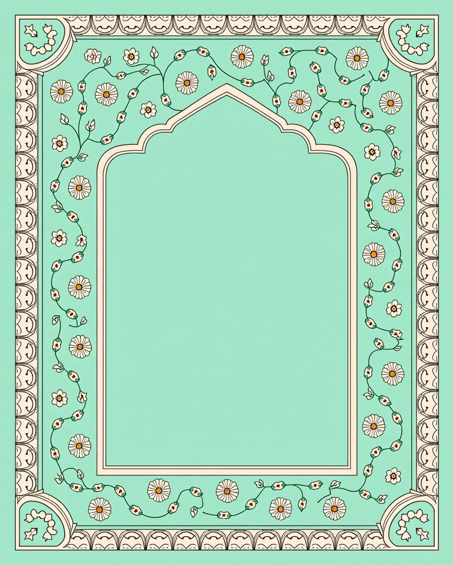 Pastel Mint Vine Floral Arch Frame Rug