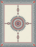 Crimson Blue Sunburst Diamond Border Rug