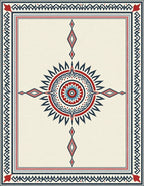 Crimson Blue Sunburst Diamond Border Rug