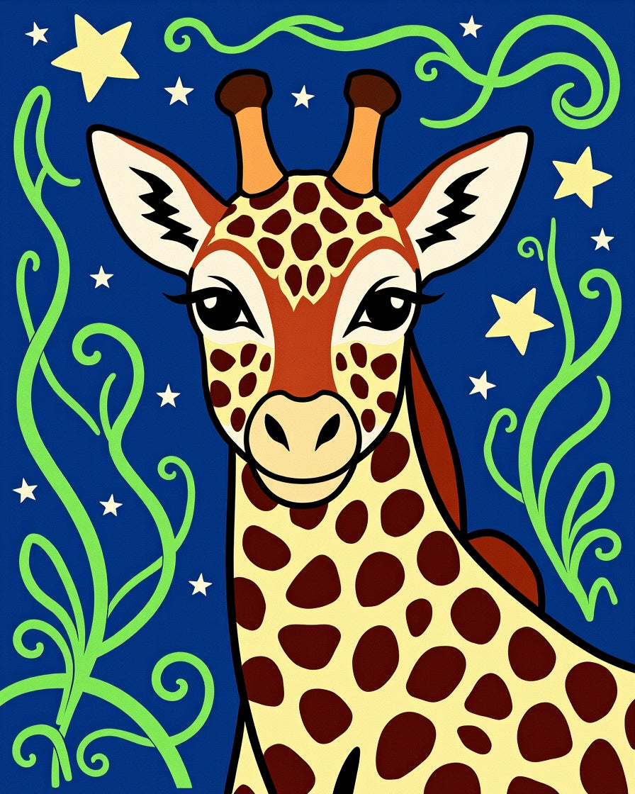 Whimsical Giraffe Starry Night Vines Rug
