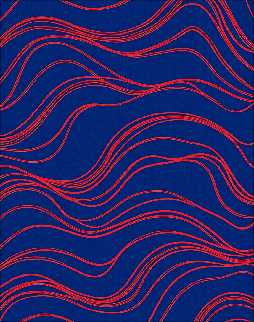 Deep Blue Red Wavy Lines Rug