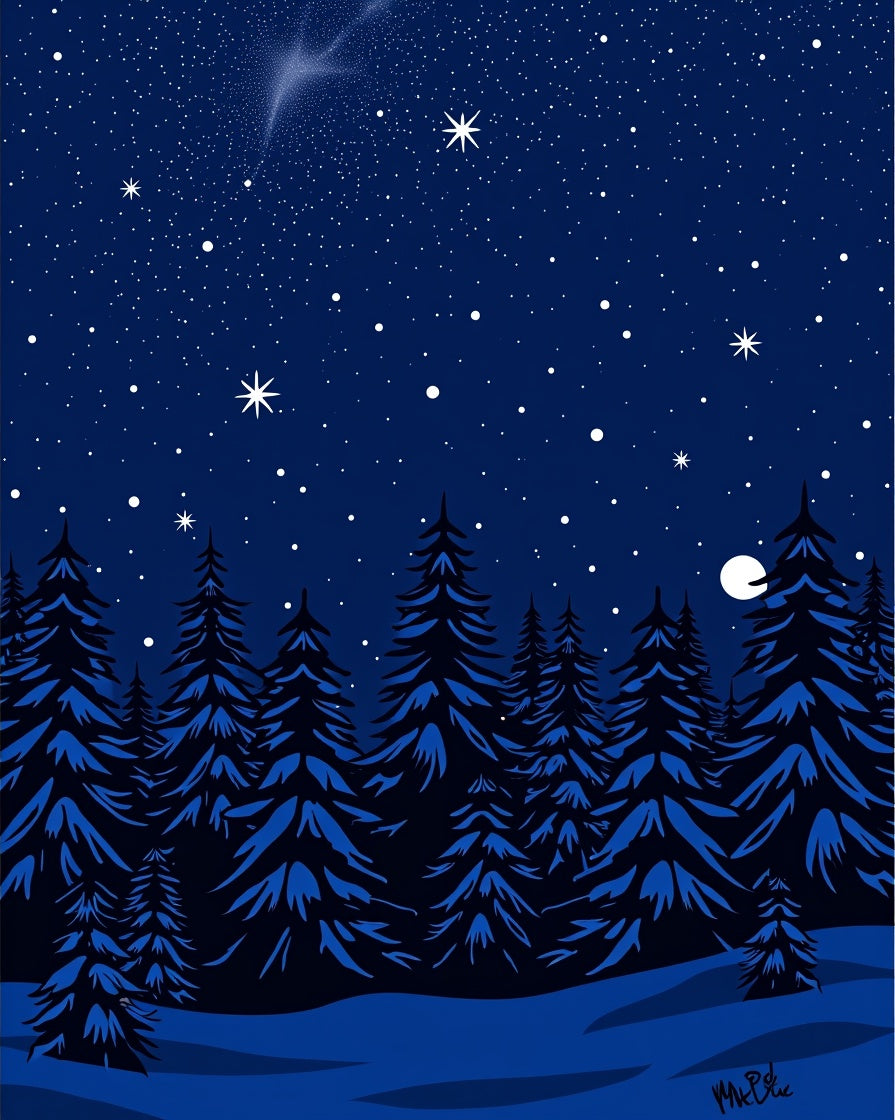 Midnight Blue Forest Starry Sky Rug