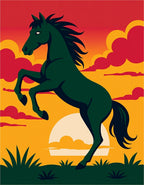 Dark Horse Rearing Sunset Sky Rug