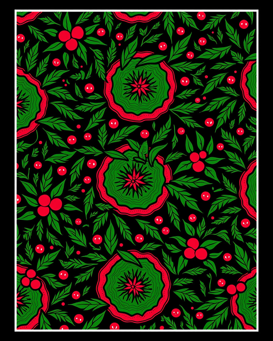 Vibrant Red And Green Floral Burst Rug
