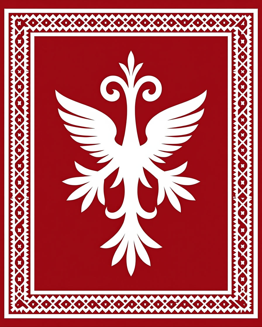 Crimson White Eagle Geometric Border Rug