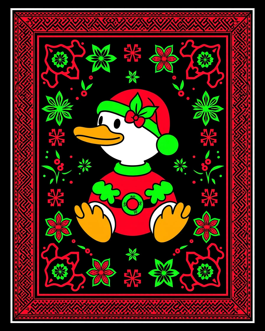 Festive Red Green Duck Christmas Rug