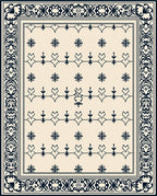 Cream Navy Floral Bordered Medallion Rug