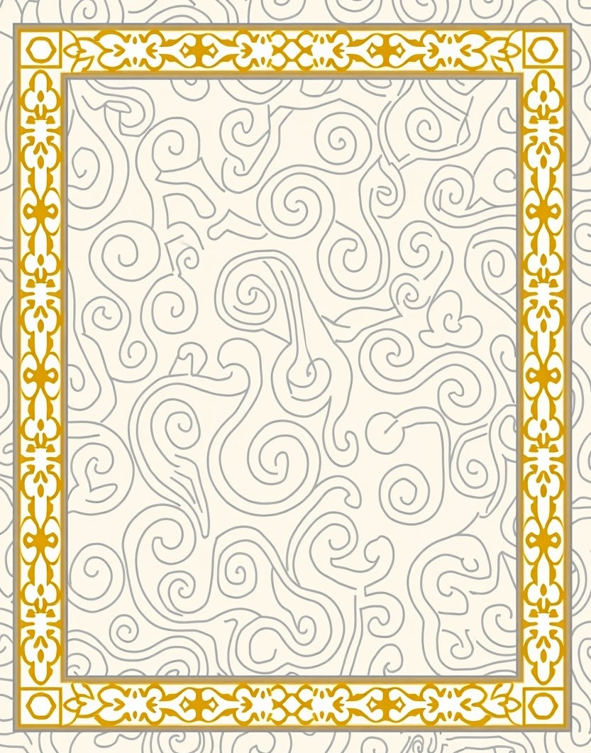 Ornate Gold Cream Swirl Border Rug