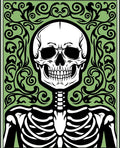 Eerie Black Skeleton Green Floral Scroll Rug