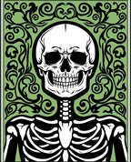 Eerie Black Skeleton Green Floral Scroll Rug